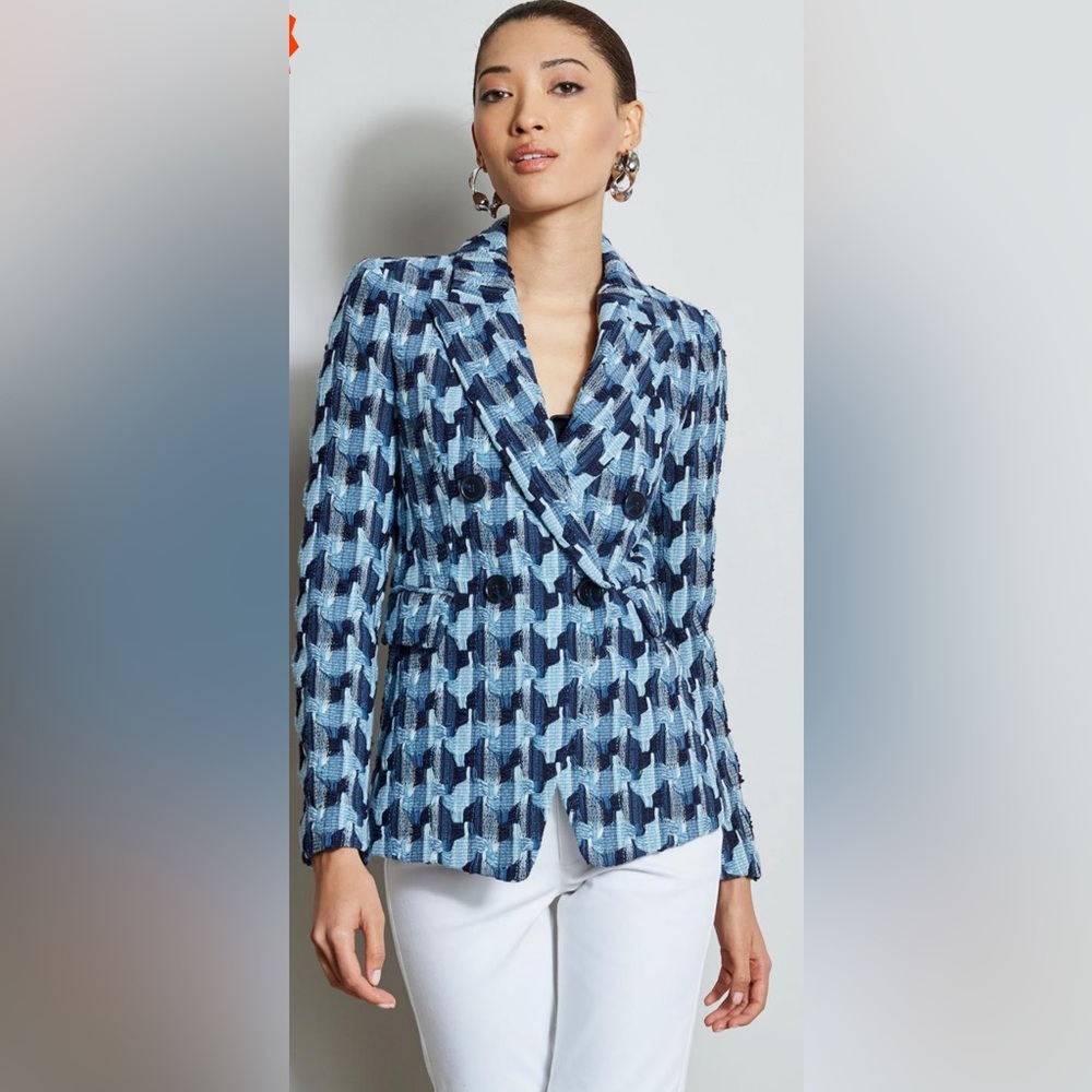 Elie Tahari Geometric Blue Blazer